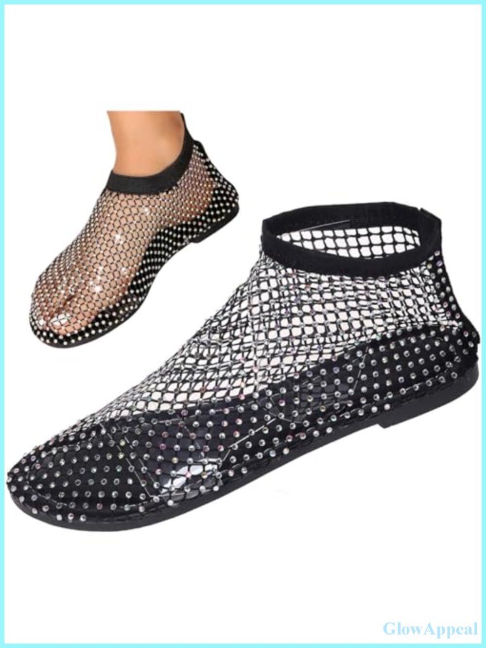 Rhinestone Mesh Ballet Flats Fishnet Sandals Slip-On Comfort